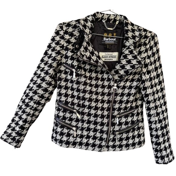Barbour International Black Streak Houndstooth Jacket Womens Size 6 Wool Blend - Picture 5 of 14
